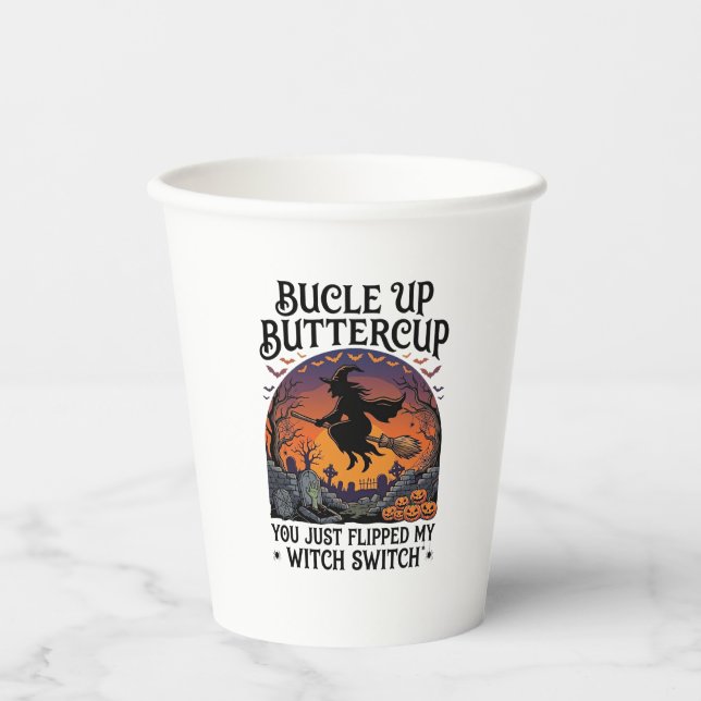 Vasos De Papel Bucle Up Buttercup Bruja Interruptor Halloween Esc (Anverso)