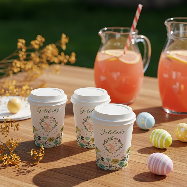 Vasos De Papel Buey Baby Shower Bow (Spring Wildflower Easter Bunny Baby Shower Bow Paper Cups)