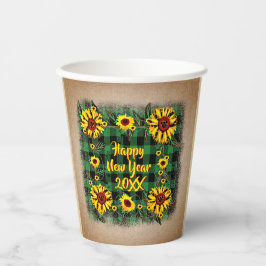 Vasos De Papel Bufalo Plaid Sunflower Feliz Año Nuevo 20xx