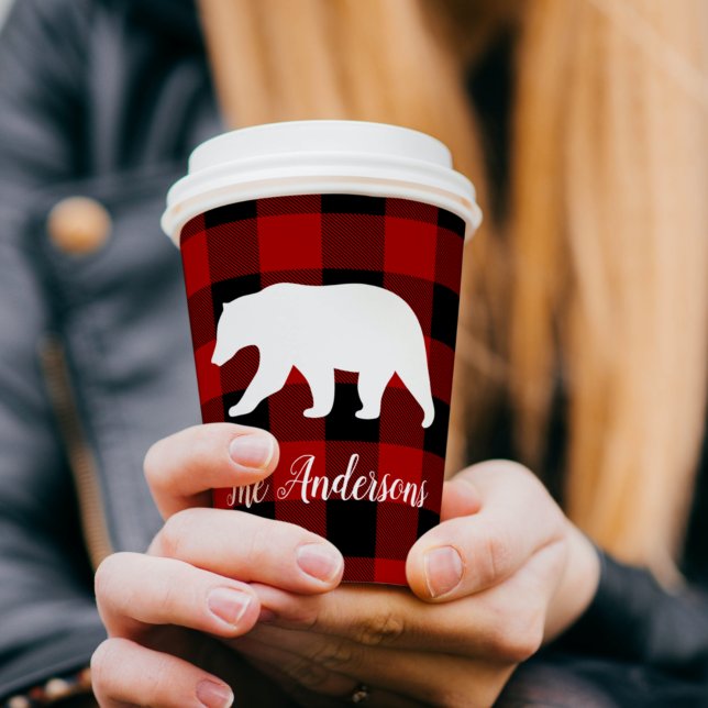 Vasos De Papel Búfalo Rojo Tapado y Oso | Entrega de nombre perso (Subido por el creador)