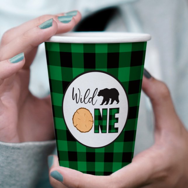 Vasos De Papel Búfalo verde de oso salvaje de primer cumpleaños (Subido por el creador)