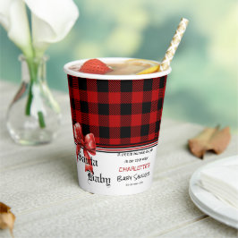 Vasos De Papel Buffalo Plaid Watercolor Red Bow Baby Shower