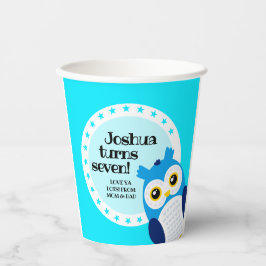 Vasos De Papel Búho azul lindo feliz cumpleaños