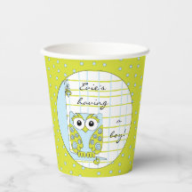 Vasos de papel "Búho azul/verde" 8 oz.
