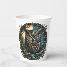 Vasos De Papel Búho Cibernético Naturaleza vs Tecnología Steampun