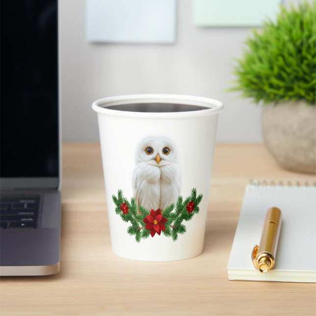 Vasos De Papel Búho de Navidad de Nieve Blanca (in situ)