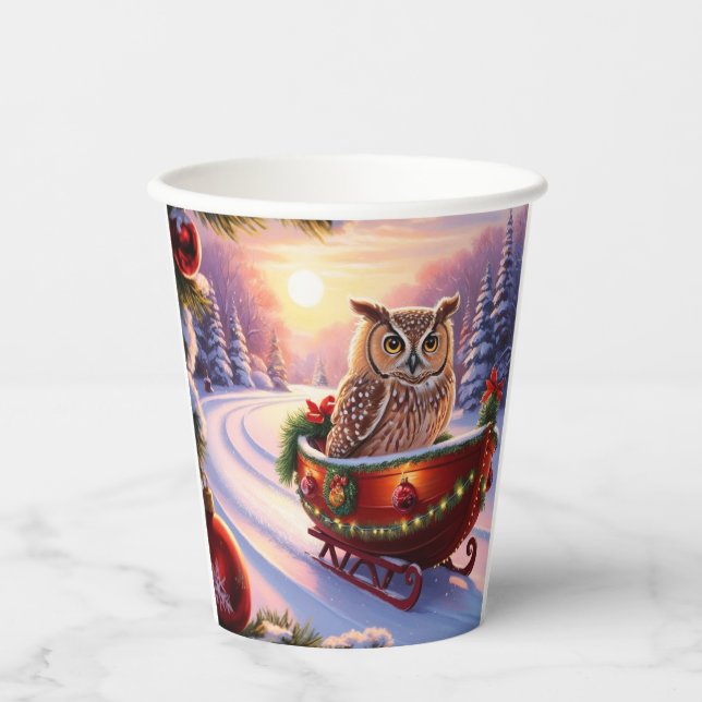 Vasos De Papel Búho en trineo durante las vacaciones (Anverso)