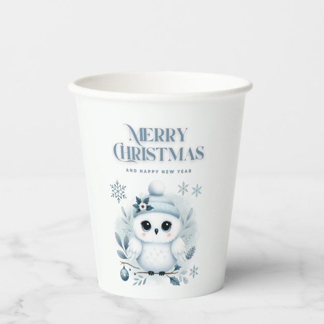 Vasos De Papel Búho navideño (Anverso)