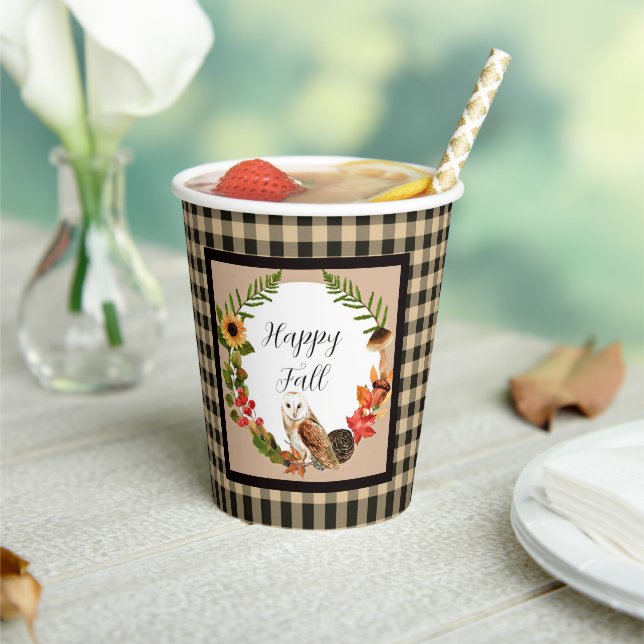 Vasos De Papel Búho y naturaleza con texto personalizable  (in situ)