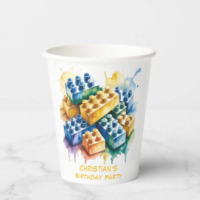 Vasos De Papel Building Block Splash Boy Birthday Party (Anverso)