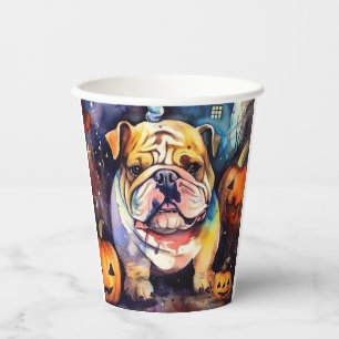 Vasos De Papel Bulldog de Halloween con calabazas temerosas
