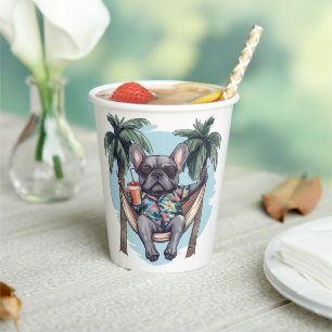 Vasos De Papel Bulldog Francés con Top Hawaiano