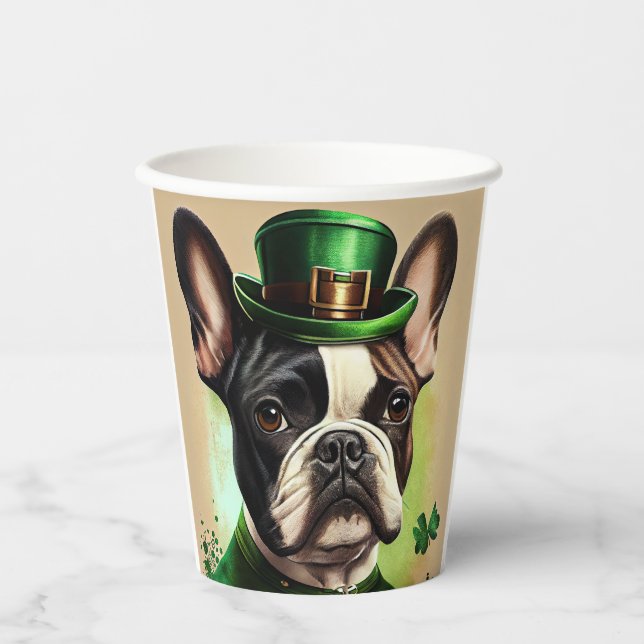 Vasos De Papel Bulldog francés con vestido de San Patricio (Anverso)