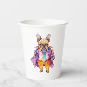 Vasos De Papel Bulldog francés de color acuático. Frenchie