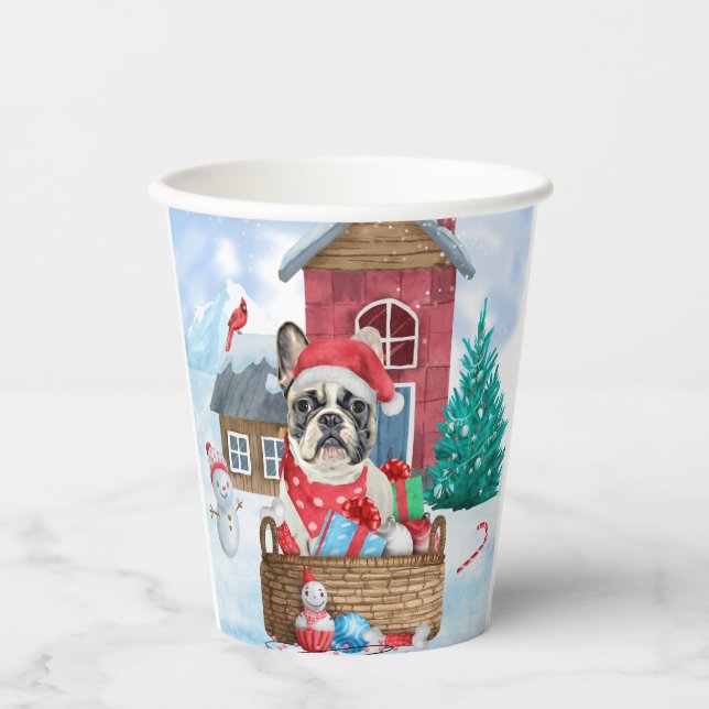 Vasos De Papel Bulldog francés en casa de perros de Navidades de  (Anverso)