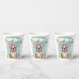 Vasos De Papel Bulldog francés lindo Pastel es mi cumpleaños