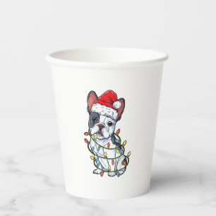 Vasos De Papel Bulldog francés Santa Christmas Tree enciende a Na