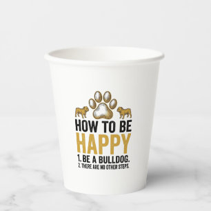 Vasos De Papel Bulldog Frase Feliz Grabado Vintage Amante Perros 