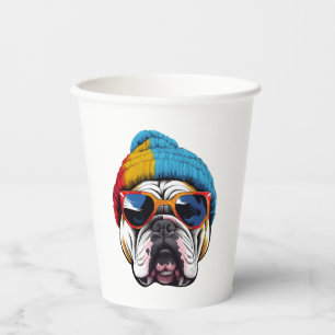 Vasos De Papel Bulldog Guay Inglés Con Un Gorra De Beanie