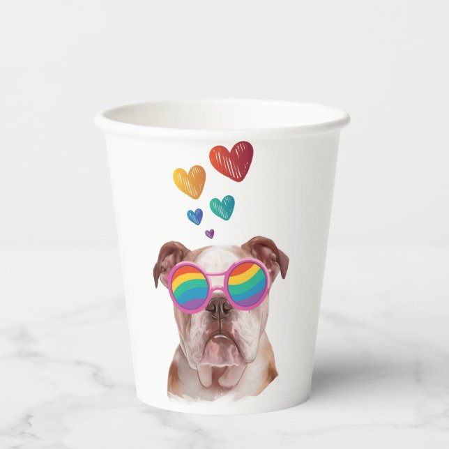 Vasos De Papel Bulldog inglés con El día de San Valentín cardiaco (Anverso)