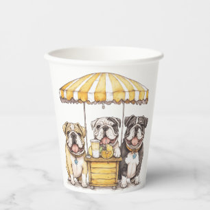 Vasos De Papel Bulldogs Ingleses Dirigiendo Un Puesto De Limonada