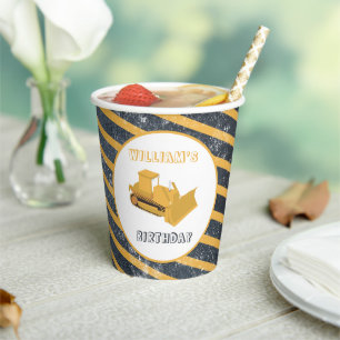 Vasos De Papel Bulldozer Construction Truck Birthday Boy