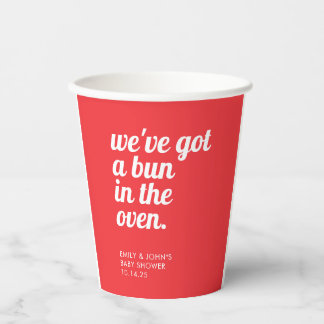 Vasos De Papel Bun In The Oven Baby Shower Minimalista Rojo Moder