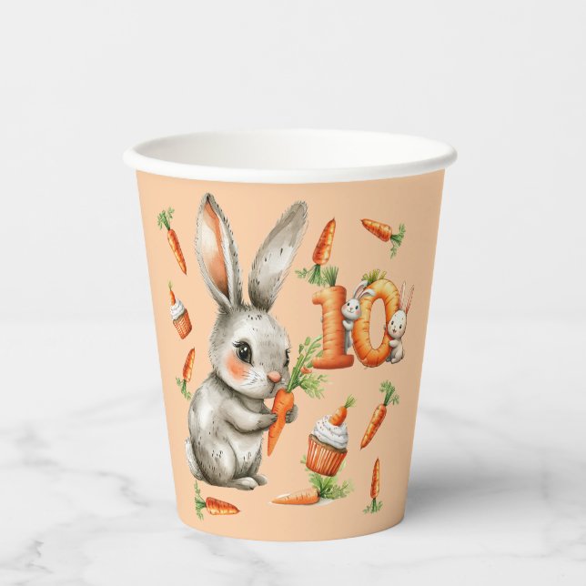 Vasos De Papel Bunnies and Carrots 10th Birthday Party (Anverso)
