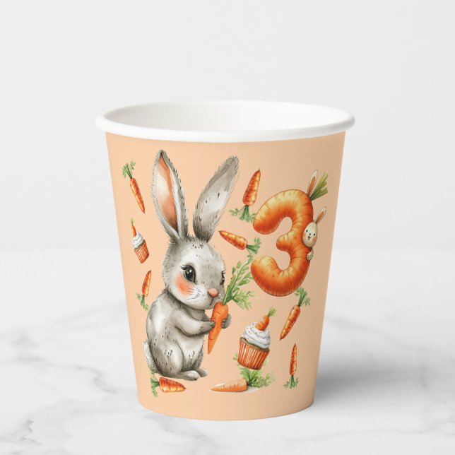 Vasos De Papel Bunnies and Carrots 3er Fiesta de cumpleaños (Anverso)
