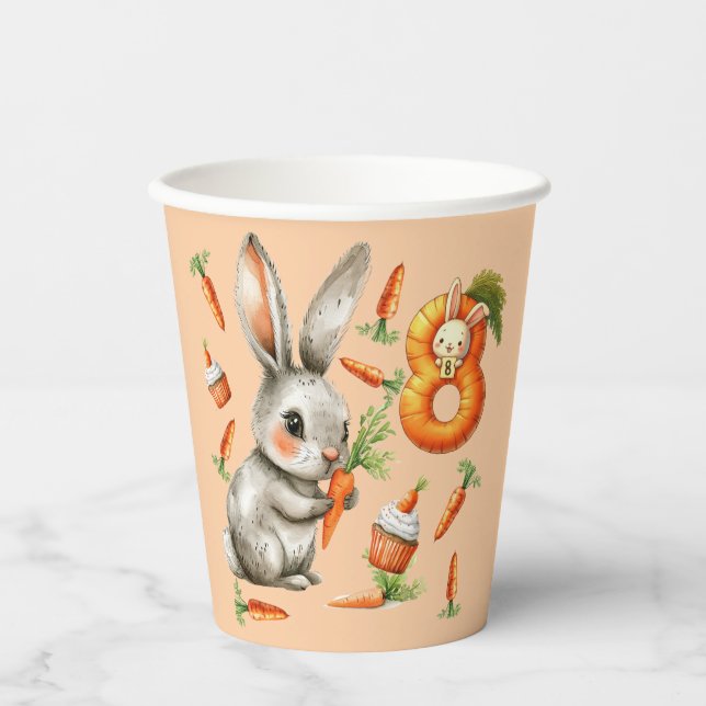 Vasos De Papel Bunnies and Carrots Octava fiesta de cumpleaños (Anverso)