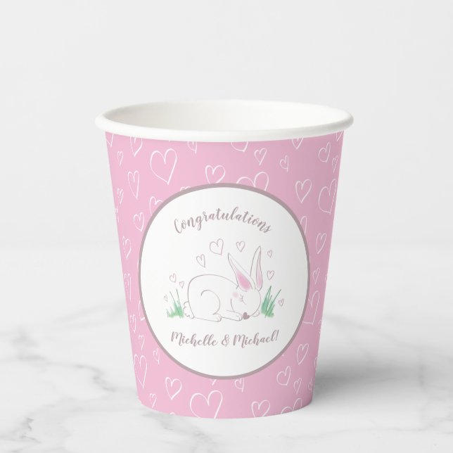 Vasos De Papel Bunny Baby Shower Spring Pink Chica (Anverso)
