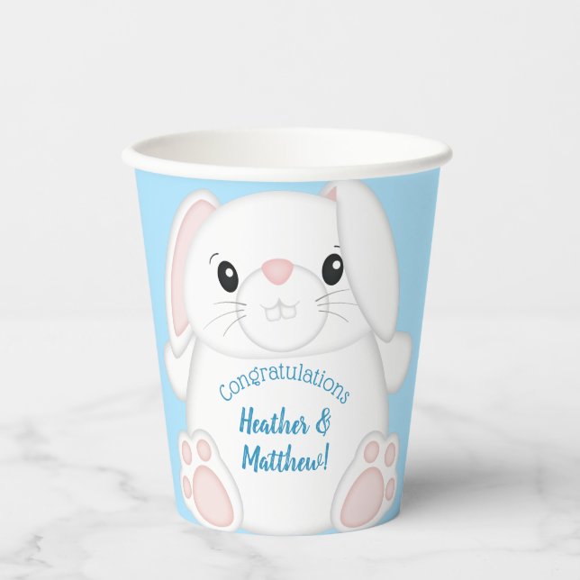 Vasos De Papel Bunny Rabbit Baby Shower Blue (Anverso)