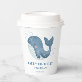 Vasos De Papel Burbuja azul circular mate niños de ballena cumple