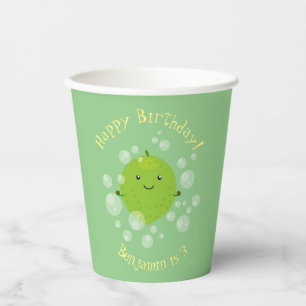 Vasos De Papel Burbujas de cal verde suave ilustracion personaliz