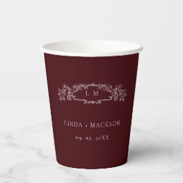 Vasos De Papel Burgundy botanical crest monogram wedding