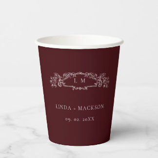 Vasos De Papel Burgundy botanical crest monogram wedding