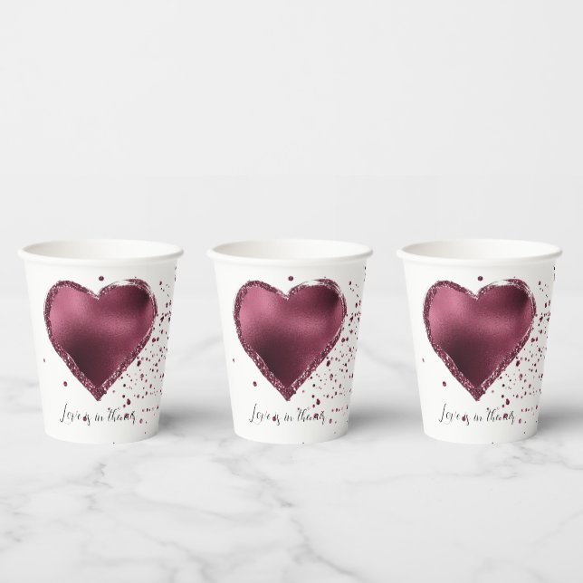 Vasos De Papel Burgundy Cherry Glitter Sparkle Heart Love  (Multi)