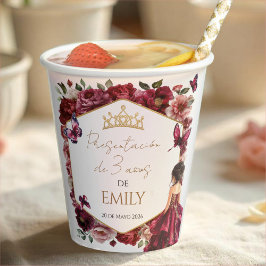 Vasos De Papel Burgundy Floral Presentación de 3 años