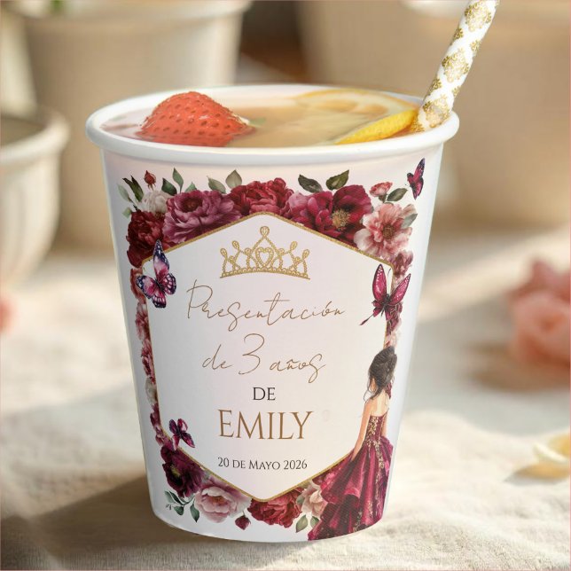 Vasos De Papel Burgundy Floral Presentación de 3 años (Subido por el creador)