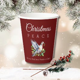Vasos De Papel Burgundy Peace Dove Holly Christian Christmas