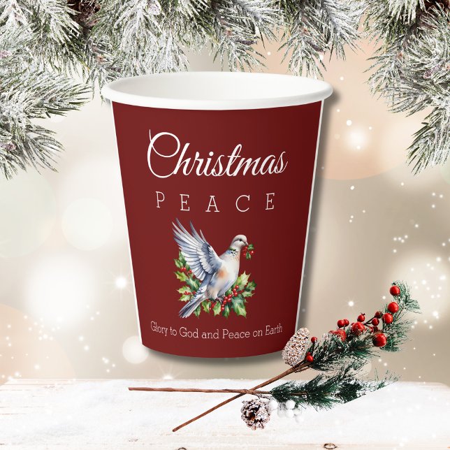 Vasos De Papel Burgundy Peace Dove Holly Christian Christmas (Subido por el creador)
