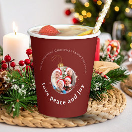 Vasos De Papel Burgundy Red Christmas Family Photo Love Peace Joy
