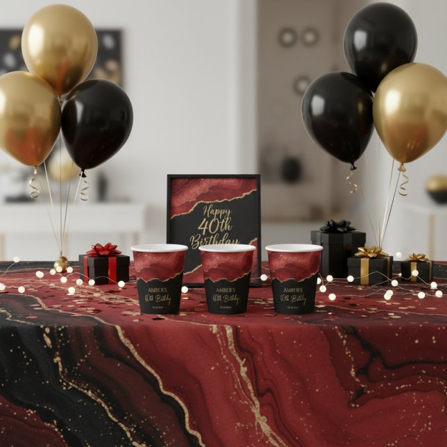 Vasos De Papel Burgundy Red Gold Glitter Abstract Watercolor (Subido por el creador)