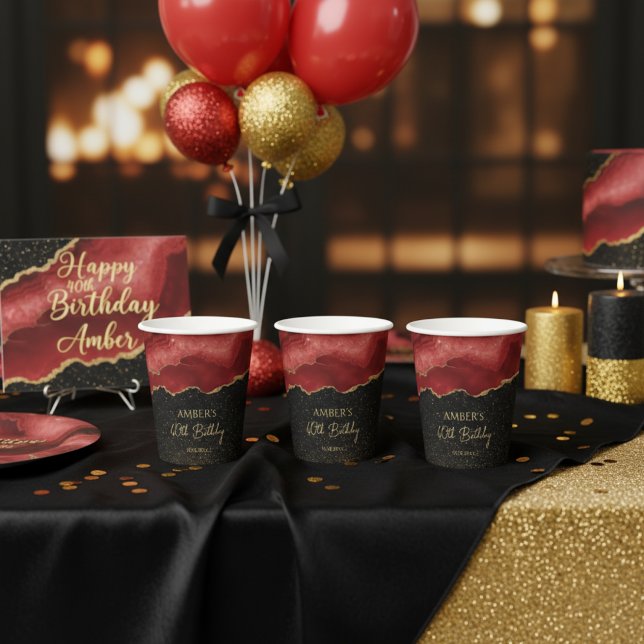 Vasos De Papel Burgundy Red Gold Glitter Abstract Watercolor (Subido por el creador)
