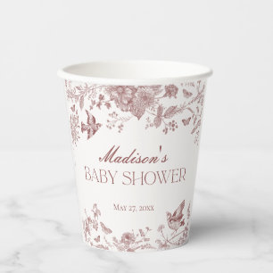 Vasos De Papel Burgundy Toile De Jouy Vintage Floral Baby Shower
