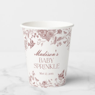Vasos De Papel Burgundy Toile Jouy Vintage Floral Baby Sprinkle