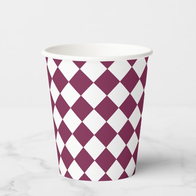 Vasos De Papel Burgundy White Checker Diamond Pattern (Anverso)
