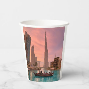 Vasos De Papel Burj Khalifa Bote Lake Cityscape