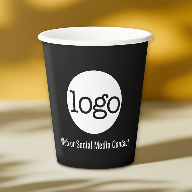 Vasos De Papel Business Logo with Contact Info - minimal black (Custom Paper Cups for Business)