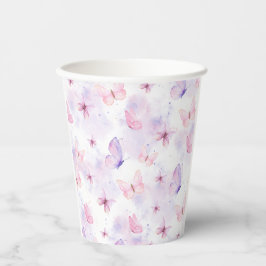 Vasos De Papel Butterfly Party Paper Cups Purple and Pink